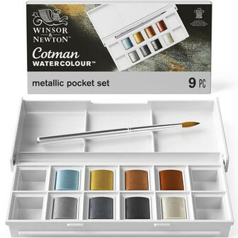 Winsor &amp; Newton Cotman Metallic Pocket Box Aquarelset 8 napjes